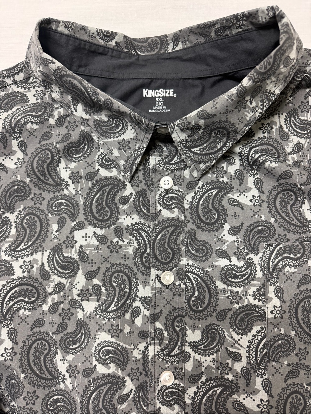 Kingsize Men's Gray Black Paisley Long Sleeve Button-Down Shirt 5XL Big